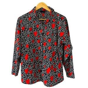 Wednesdays Girl Womens Shirt Heart Print Multicolor Long Sleeve Collared Size XS